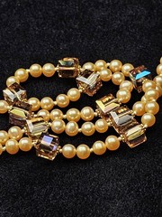 18k Gold S-Hook Clasp Necklace Preach Pearl Pink Gem Granulated Handcrafted 16″