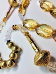 Necklace handmade, beaded jewelry set & bracelet, brown/gold, different material