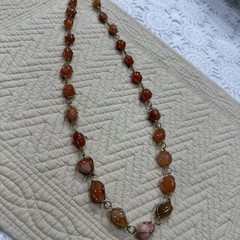 Natural Carnelian Wire-Wrapped Tumbled Bead 29 Inch Necklace
