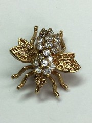 Antique Style 925 Silver Gold Tone Clustured lFly Pin/Brooch With CZ Stones