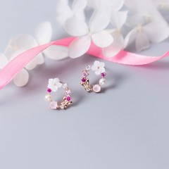 Natural Pearl Crystal Flower Post Earrings Rose Gold Butterfly Stud Earrings