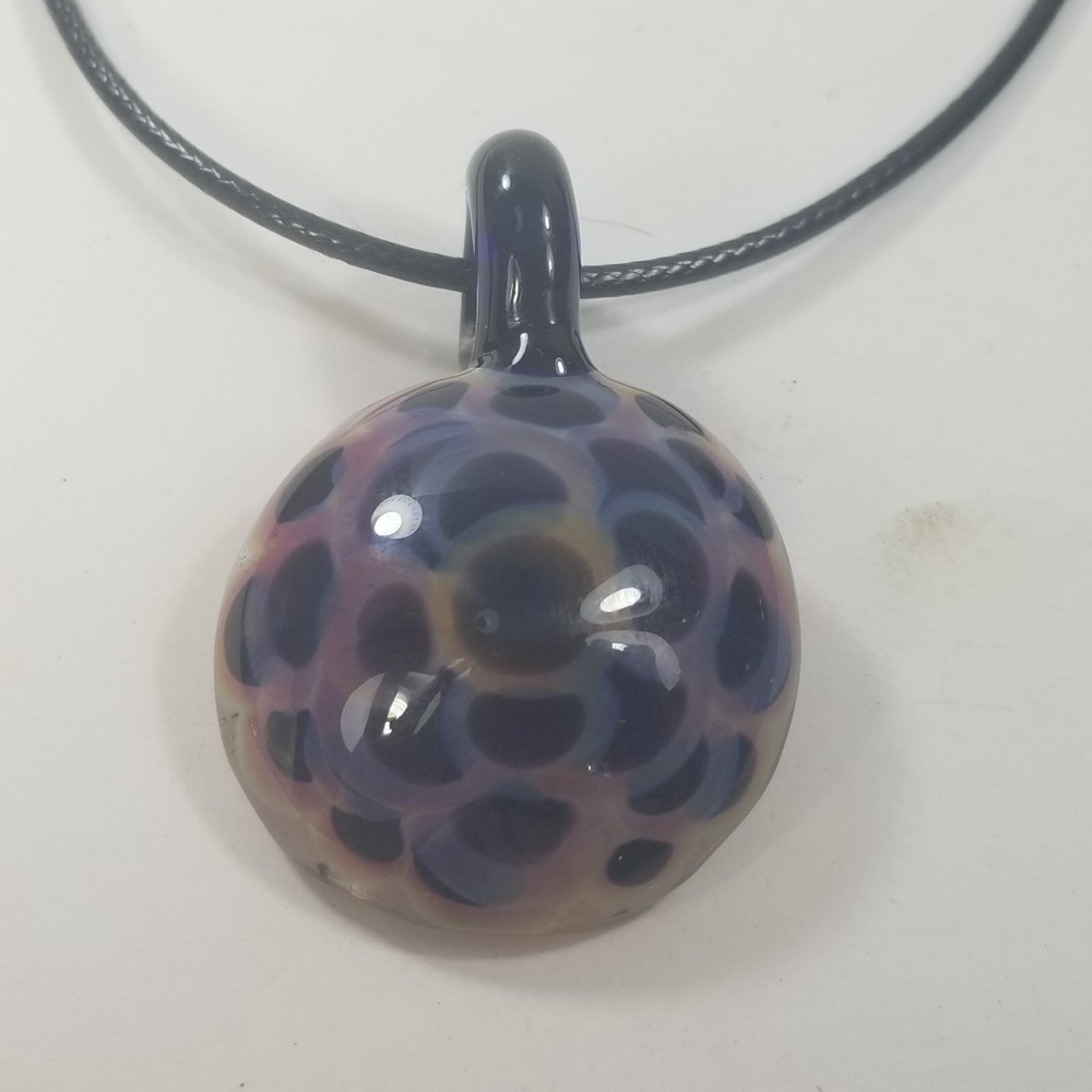 MURANO ART GLASS FLOWER PINK PURPLE RECTANGLE PENDANT NECKLACE SIGNED