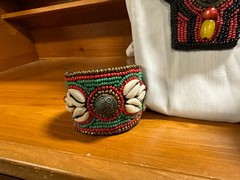 Vintage Tibetan Beaded Necklace with Cowry Shells & Matching Cuff Bracelets