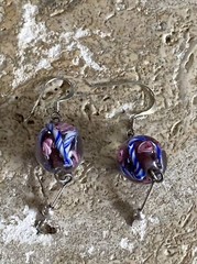 Purple & Pink Murano Glass Sterling Silver Dangle Drop Earrings #4034