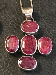 Artisan Made Sterling Silver Natural Ruby Cross Pendant Necklace & Earring Set