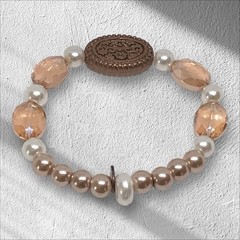 Handmade Bracelet Elegant Champagne & White Glass Pearls Stretchy Statement