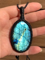 Huge Labradorite Pendant Necklace Handcrafted Macrame
