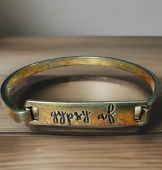 GYPSY AF Cuff Womens OS Bronze Hand Stamped Hook & Clasp Bracelet Boho Eclectic