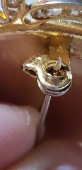 Vintage Gold Tone Damascene Round Brooch Pin , Filigree Frame, 1.75 in. EUC