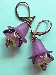 PURPLE LAVENDER acrylic FLOWER earring BRONZE LEVER BACK