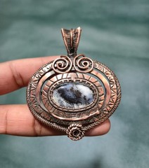 Handmade Dendrite Opal Pendant Wire Wrap Jewelry Copper Pendant New Year Gift