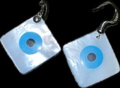 Handmade Mother-of-Pearl Evil Eye Earrings – Elegant, Lightweight Jewelry