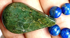 Serpentine Stone hand braided adjustable Necklace with Lapis Lazuli beads.
