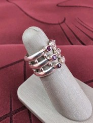 Modern Red Garnet Three Row Wrap Cocktail Sterling Silver Ring Size 6.5