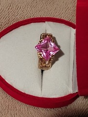 14/20 Gold Filled wire wrapped 10X10 square Pink Sapphire ring for woman