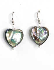 Abalone Earrings Paua Shell 16mm Heart 925 Sterling Silver Iridescent 1.25″