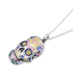 The Floral Sugar Skull Necklace Day of the Dead Pendant Jewelry By Controse