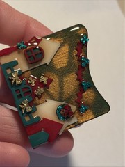 Ultra Rare Vintage Lucinda Christmas House Pin Background Snowflake Impressions