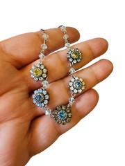 LIZ PALACIOS SF Yellow Blue White/Clear Swarovski Crystal Flower Necklace 17.5″
