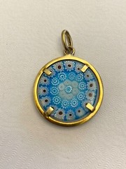 Murano Glass Millefiori of Venice Pendant Blue White Red Flowers 1 inch