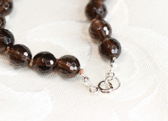 Smoky Quartz Necklace 14mm Coin Natural Gemstone Silk Knotted Hand Tied 22″