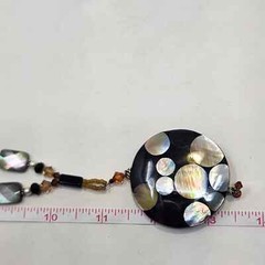 Artisan Black Shell Inlay Pendant Beaded Y Drop Necklace Sterling Silver Clasp