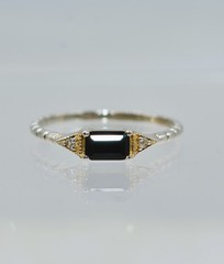 Step-Cut Black Onyx & White Topaz Sterling Silver India Band Ring Size 10