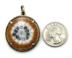 Murano Glass Millefiori of Venice Pendant Orange, White, Black measures 1.5″ dia