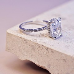 Size 5, vintage Sterling 925 silver engagement ring radiant cut Cz cluster cz