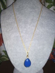 Blue Chalcedony Face Pear Pendant Necklace (18″ ) in Goldtone 10.00 ctw