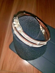 2 Handmade 7” Sterling Silver & Copper Bracelet, Thread /head Pure Silver