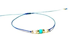 Turquoise Pearl Bracelet with gold-filled beads on blue string, handmade