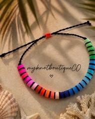 Waterproof Adjustable Beaded Bracelet, Beach, Stackable, Heishi Beads Summer
