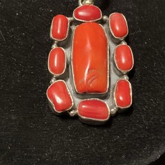 Red Coral rectangular cluster sterling 925 pendant Shadow Box design new 2”
