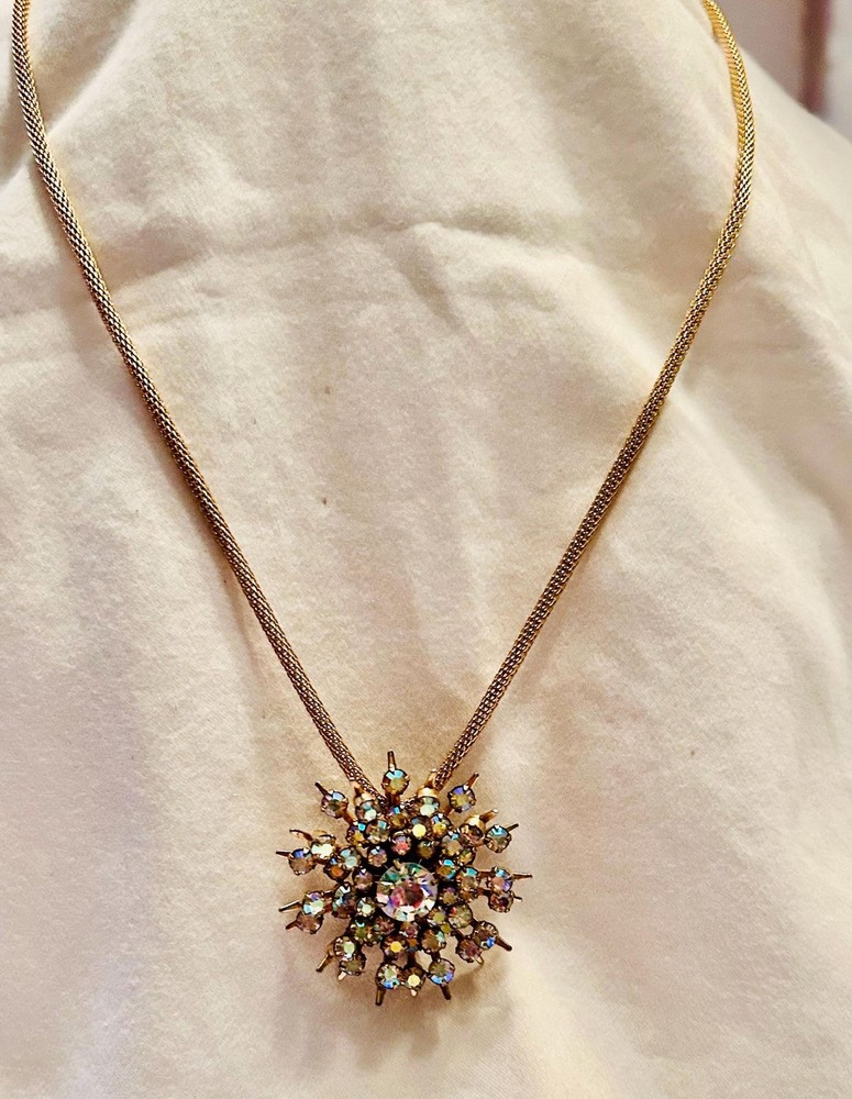 Atomic Age Starburst Pendant | Aurora Borealis | Vintage Space‑Race Brooch
