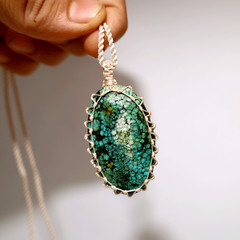 Mountain Spirit~ Natural Tibet Hubei Turquoise Handmade Macrame Crystal Necklace