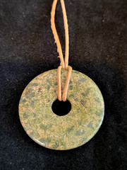 Circle Pendant Necklace Carved & Polished Stone Amulet BOHO Chic 20″ Adjustable