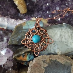 Amulet of Mara Inspired Pendant Necklace, Handmade Copper Wire Wrapped Turquoise