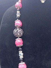 Unique Handcrafted Necklace Rhodolite, Crystal & Antique Silver Tone 24″