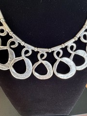 Modernist Statement Necklace 19” Silver Tone European Artisan Bib Necklace