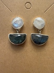Handmade Sterling Silver Moonstone And Labradorite Dangle Earrings 1” Length