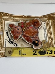Creations by Frances Handcrafted in U.S.A. Teddy Bear Pin Brooch w Telephone VTG