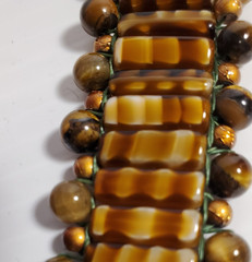 Handcrafted United States Brown Art Glass Wide Bead Toggle Clasp 7.5″ Bracelet