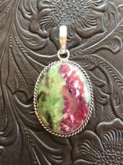 Vibrant Purple Green Ruby Zoisite Pendant Rope Bezel 1.5″