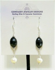 Sterling Silver Faceted SPINEL w/ PEARL Gemstone Dangle Earrings…Handmade USA