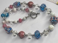 Artisan Handcrafted Art Deco Lampwork Glass Jewelry Pink Peony Club #4 Floral