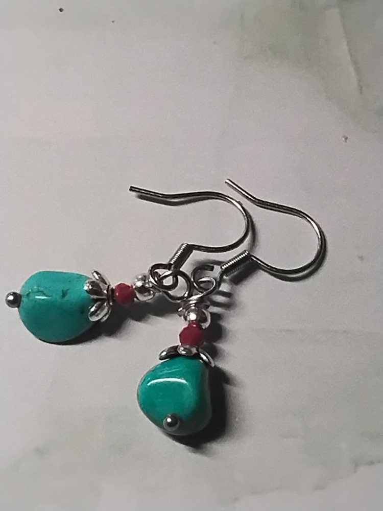 Handmade Turquoise Nugget Earrings, Southwest Style. Hypoallergenic
