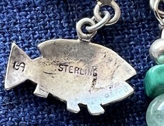 Vintage Native American Sterling Dangling Fish Brooch Pin & Earrings Stamp Work