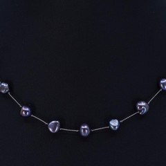 14”, vintage Sterling 925 silver handmade black pearl chain tennis necklace