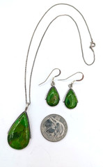 Green Stone Necklace Earrings Set Sterling Silver Teardrop Philippines 16″